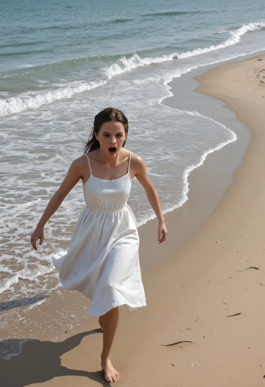 Photorealistic, A Turi4n Wearing A White Sundress Attacking...