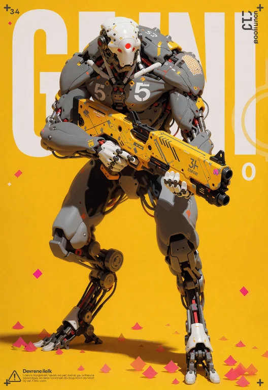 This Is A Digital Humanoid Robot Set Against A Bright Yellow...