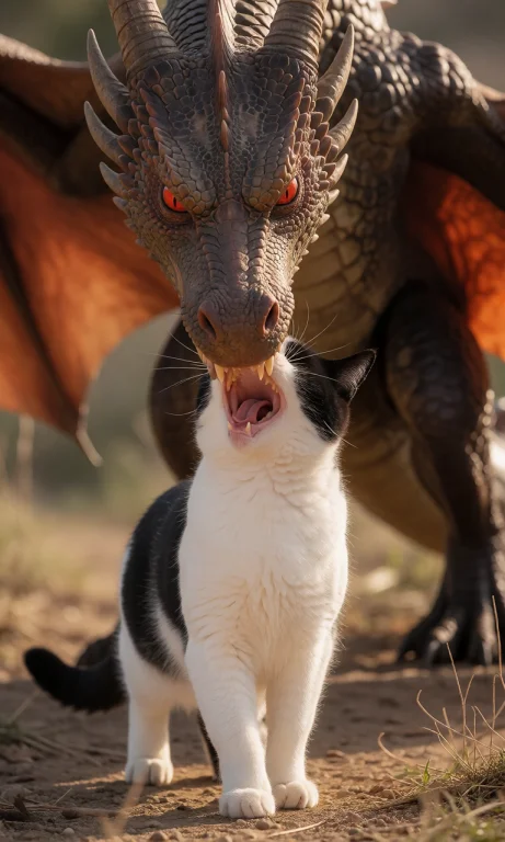 Animal Cat, Dragon, Catching. The Background Is Wideshot,1.4...
