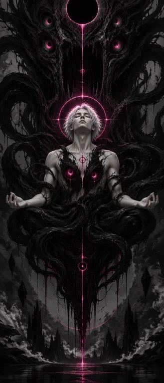 A Moody, Gothic Illustration Of A Peaceful Human Figure In A...