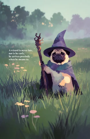Stylized Illustration, A Cinematic, Wide-angle Photograph Of... — Stable Diffusion AI Prompt: stylized illustration, A cinematic, wide-angle photograph of a pug dog dressed a...