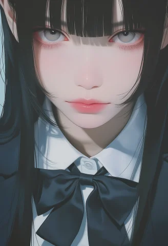 N8t-ru A Front-facing Portrait Of A Girl Looking Straight At... — Stable Diffusion AI Prompt: n8_t-ru A front-facing portrait of a girl looking straight at the viewer with he...