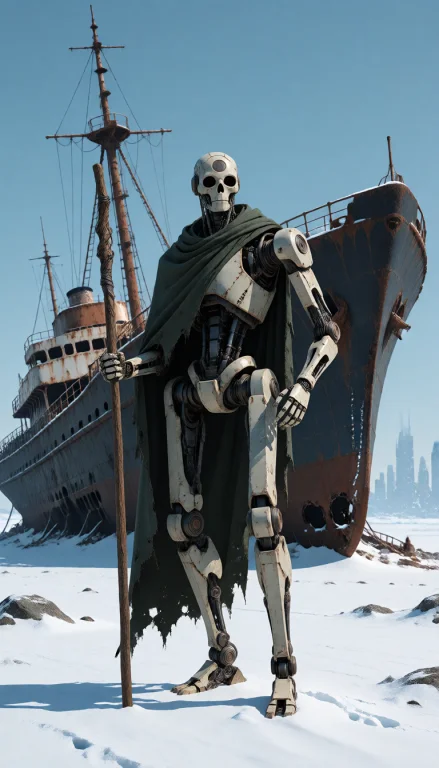 This Digital Artwork Depicts A Tall, Humanoid Robot Standing...