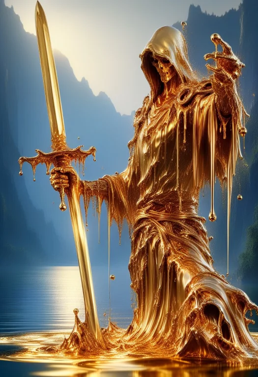 Liquidgoldmorph, Dripping, Hand, Holding Sword, Emerging, La...