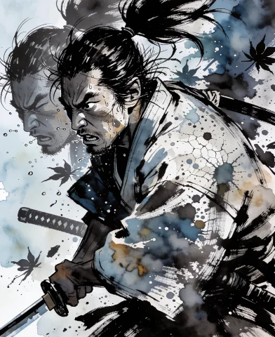 Tight Action Frame Of One Samurai A Fraction After The Blade... — Stable Diffusion AI Prompt: Tight action frame of one samurai a fraction after the blade has passed, the bod...
