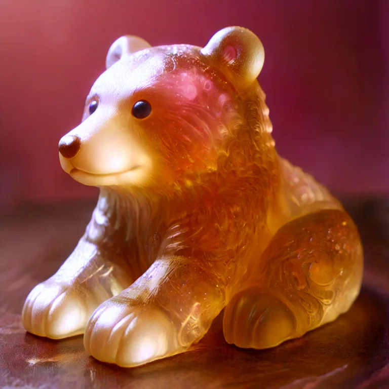 Gummymorph, A Translucent Gummy Grizzly Bear Rests In A Natu...