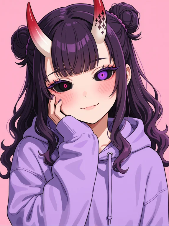 Anime Style, 1girl, Purple Hair, Black Sclera And Purple Iri...