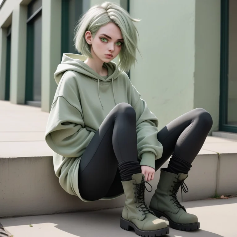 A Woman With Natural Makeup, Pale Green Eyes, Medium Length...