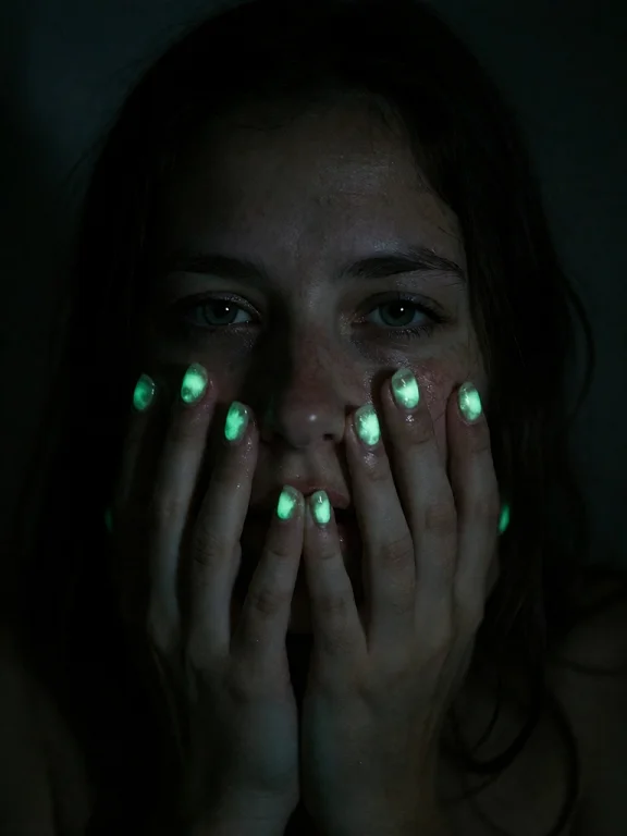 A Completely Dark Environment Featuring A Woman With Glow-in...