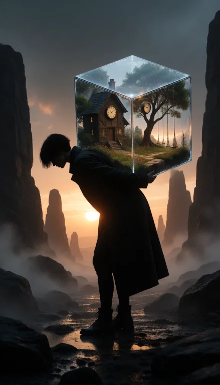 Digital Artwork Depicting A Silhouette Of A Person With Shor...