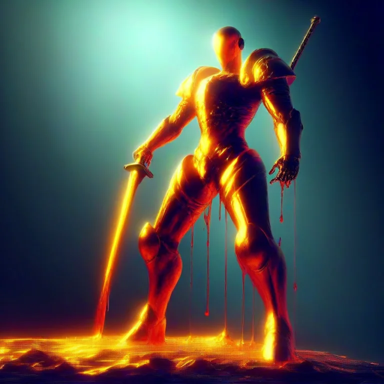 Subject Full Body Armor, Metallic Texture, Molten Gold, Drip...