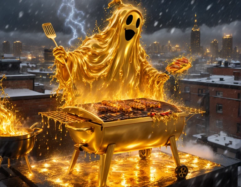 Masterpiece, Absurdres, Vibrant, A Ghost Cooking Barbecue On...