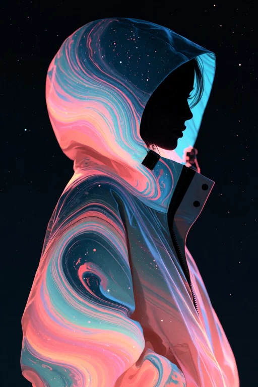 Midjourney A Side Profile Of A Silhouetted Female Figure Wea...