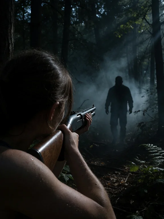 Over-the-shoulder View Of A Woman Gripping A 12-gauge Shotgu...