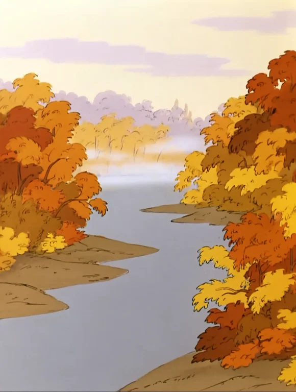 Soyuzmultfilmstyle, A Wide Shot Capturing The Quiet Tranquil...
