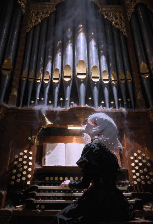 She Is Small Against A Pipe Organ, But Her Face Is Still Lar...