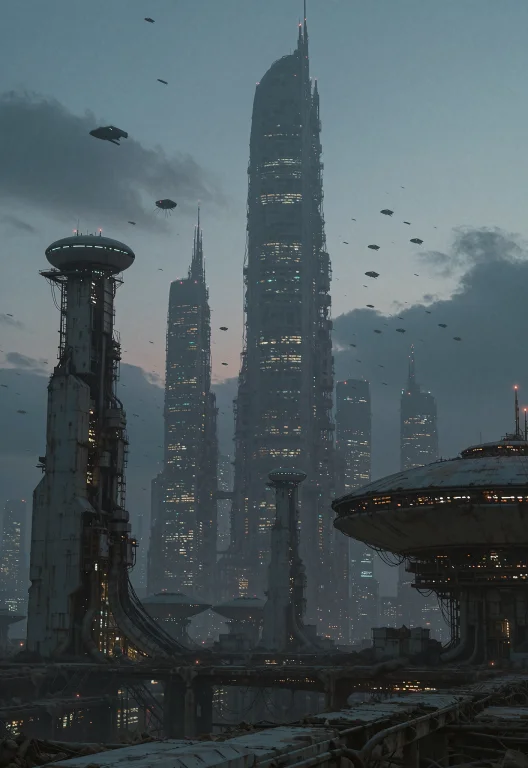 This Is A Post-apocalyptic Cityscape At Dusk. The Image Has...