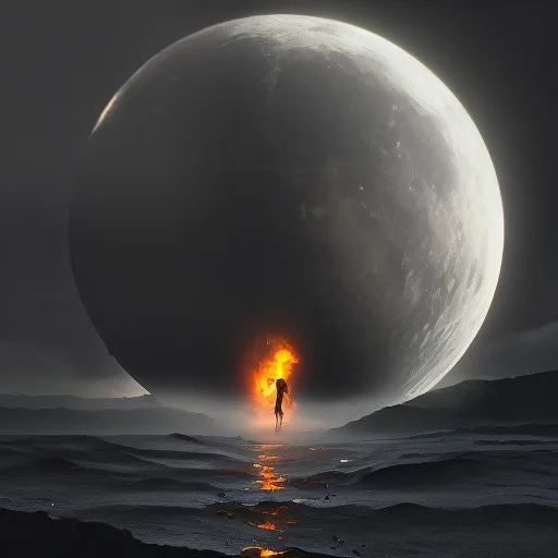 Cinematic Surreal Sci-fi Night Scene A Vast Dark Lunar Lands...