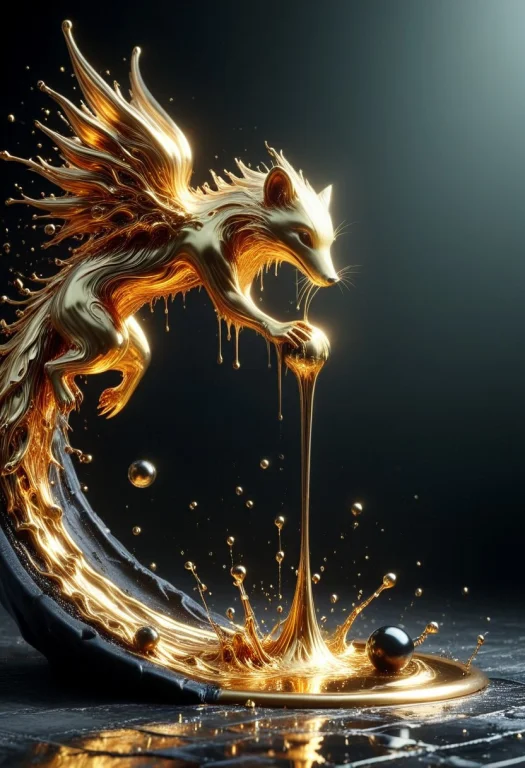 Liquidgoldmorph, Dripping, Hedgehog Composed Of Molten Liqui...