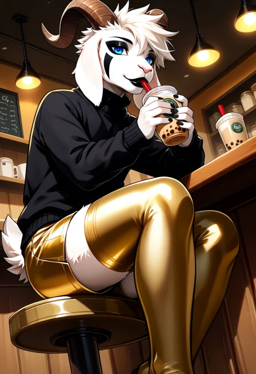 Sourcefurry Anthro, Solo, Male, 1boy, Goat, White Fur, Blue...