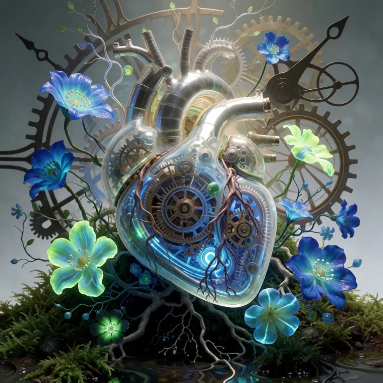 A Surreal, Biomechanical Heart, A Fusion Of Organic Muscle A...