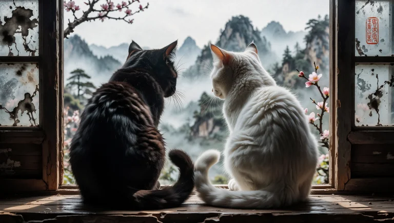 A Digital Illustration Shoot From A Low Angle About Two Cats...
