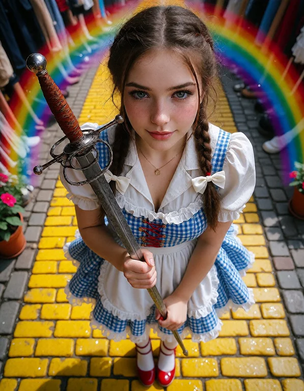 A Beautiful Woman Wearing A Blue Gingham Armour With White P...