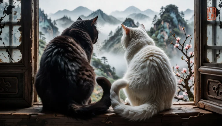 A Digital Illustration Shoot From A Rear Angle About Two Cat...
