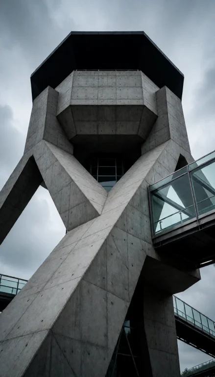 This Photograph Showcases A Modern, Geometric Concrete Struc...