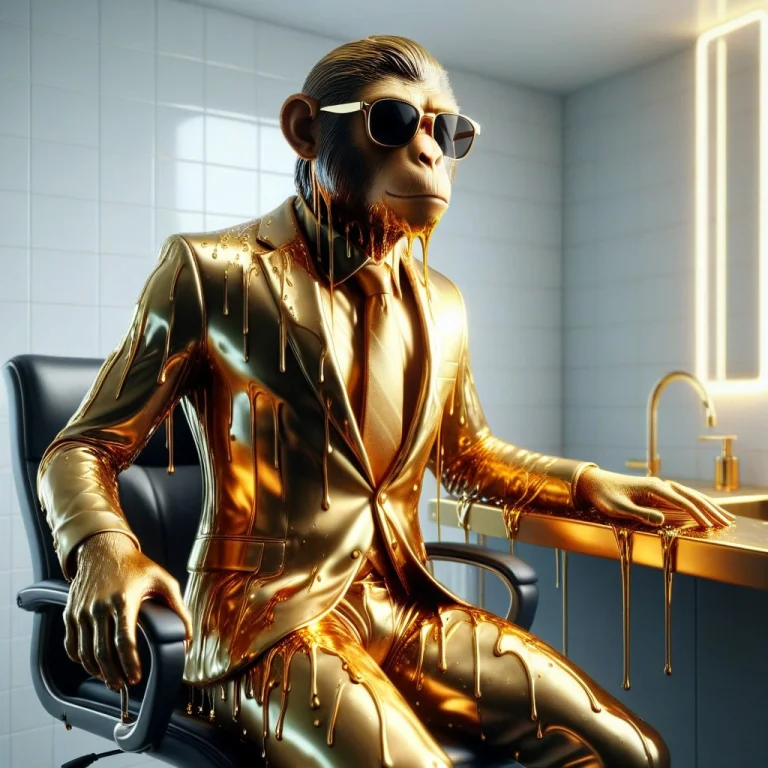 Liquidgoldmorph, Dripping Monkey Businessman In A Tie And Su...