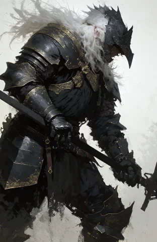 A Digital Illustration Features A Profile View Of A Heavily... — Stable Diffusion AI Prompt: A digital illustration features a profile view of a heavily armored humanoid fig...