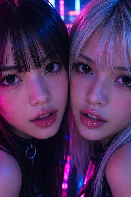 Close Up Of Two Young Cute Women. Dilated Pupils, Heads Only...