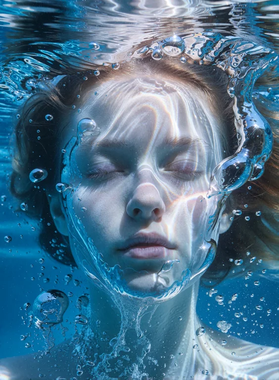 Ultra Detailed Photo Portrait Of A Person Underwater, Close-...