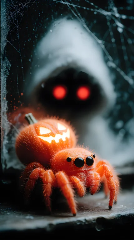 A Adorable Tiny Orange Fuzzy Chibi Spider. The Spiders Body...