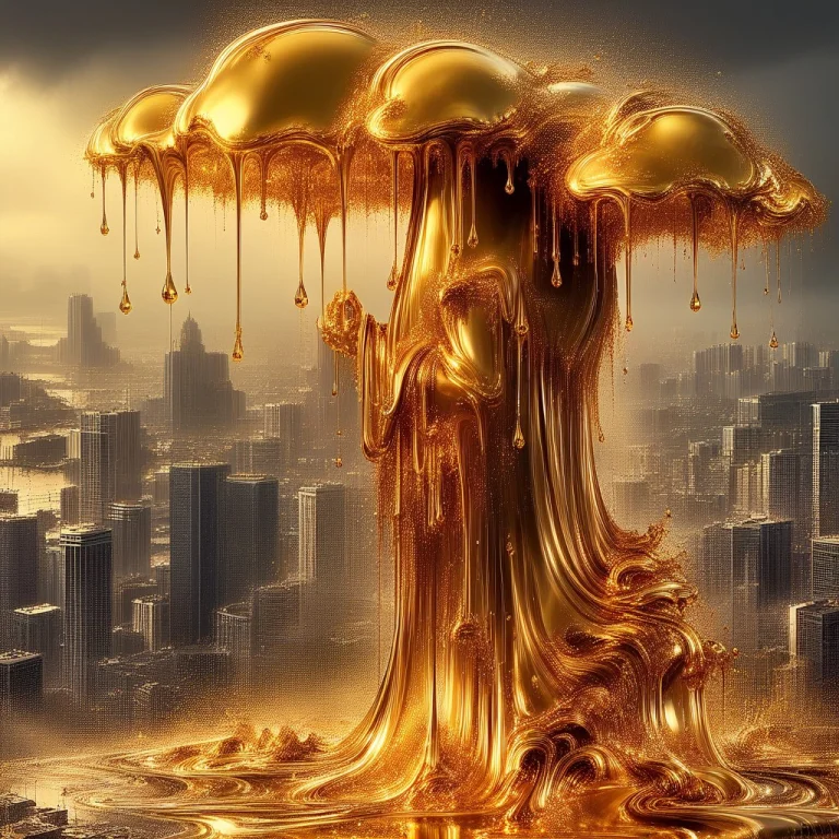 Close Up, Rain Cloud, Golden Rain Drops, Liquidgoldmorph, Dr...