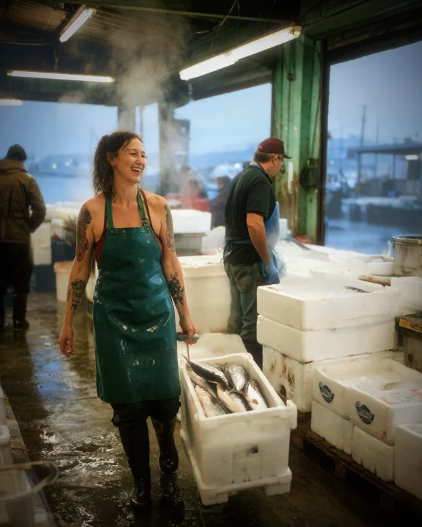 A Woman In Her Forties With Tattooed Forearms And A Rubber A...