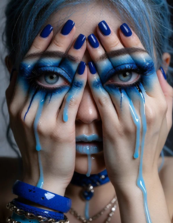 A Portrait Featuring Feminine Eye Makeup And Navy Blue Earri...