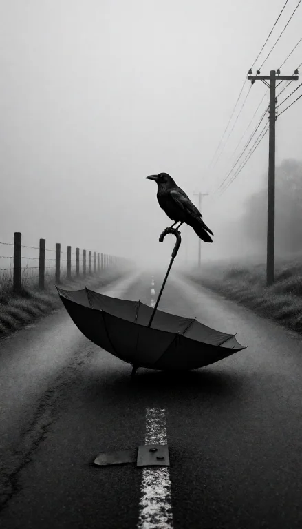 This Black-and-white Photograph Depicts A Foggy, Deserted Ro...