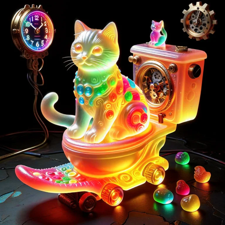 A Cat Made Entirely Of Gummy Candy, Solid Form, Single Cohes...