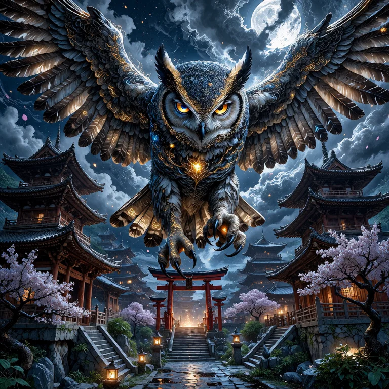 Bradhamel Art Style, A Colossal, Hyperdetailed Nocturnal Owl...