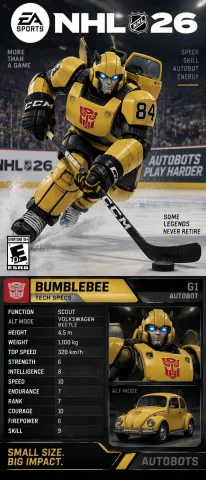 G1 Bumblebee As A Hockey Player Nhl26 With Tech Specs — Stable Diffusion AI Prompt: G1 BumbleBee as a hockey player NHL26 with Tech Specs