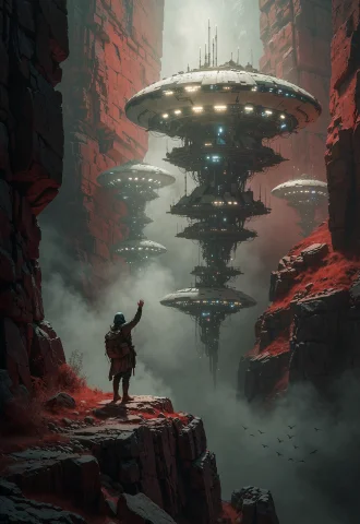 This Is A Post-apocalyptic Scene. The Central Focus Is A Lon... — Stable Diffusion AI Prompt: This is a post-apocalyptic scene. The central focus is a lone figure standing on...