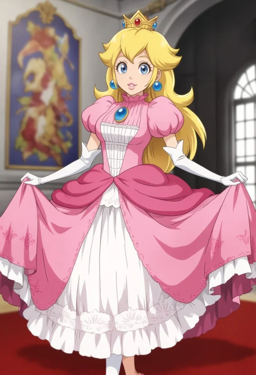 Titekub0, Princess Peach, Dress, Smile, Castle Interior,