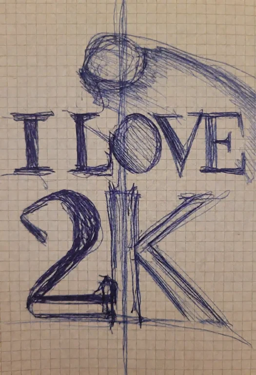 2kd00dl3, Sketch Made With A Blue Pen On Graph Paper. The Te...