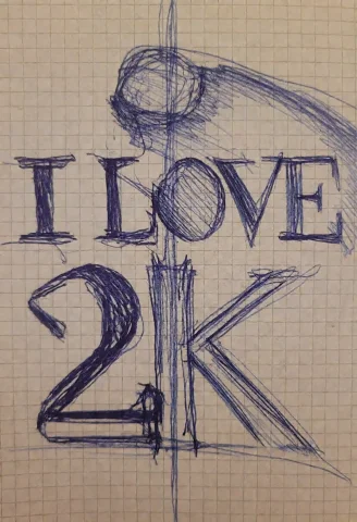 2kd00dl3, Sketch Made With A Blue Pen On Graph Paper. The Te... — Stable Diffusion AI Prompt: 2kD00DL3, sketch made with a blue pen on graph paper. The text "I LOVE 2K" in se...