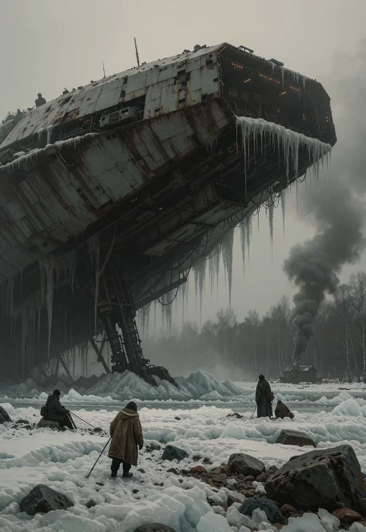 This Is A Monochromatic, Partially Submerged Spaceship On A...