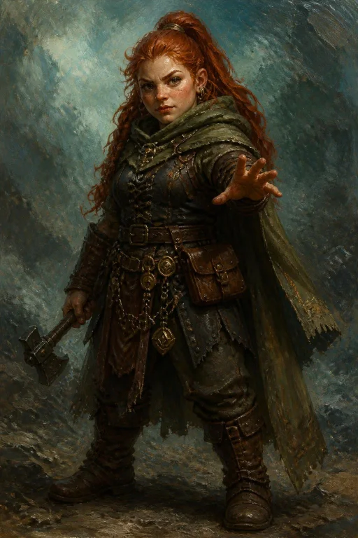 A Determined Young Dwarf Female Adventurer With Fair Skin, V...