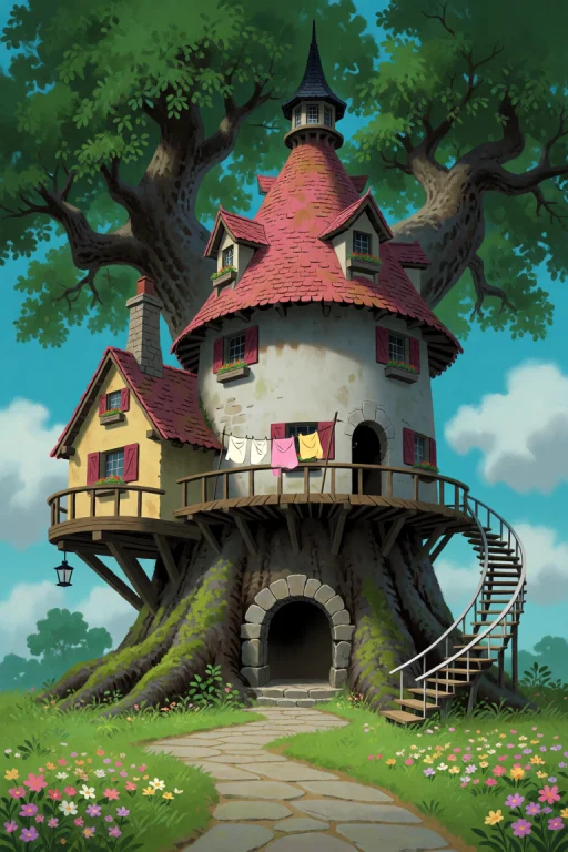 A Jamiehewlett Style Illustration Of A Large, Multi-level Dw...