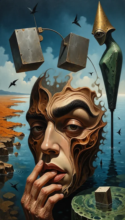 This Is A Surreal Digital Painting Featuring A Distorted Hum...