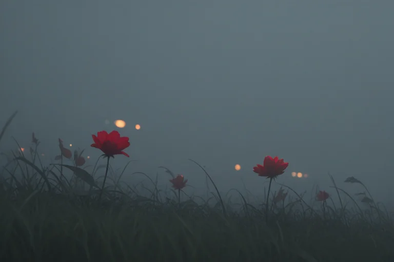 Landscape, Outdoor, Simple Background, Red Flower, Grass, Bo...